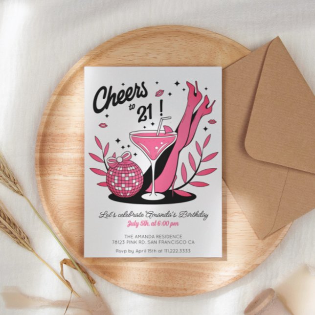Invitación Fotos rosadas y negras de cumpleaños 21 (Subido por el creador)