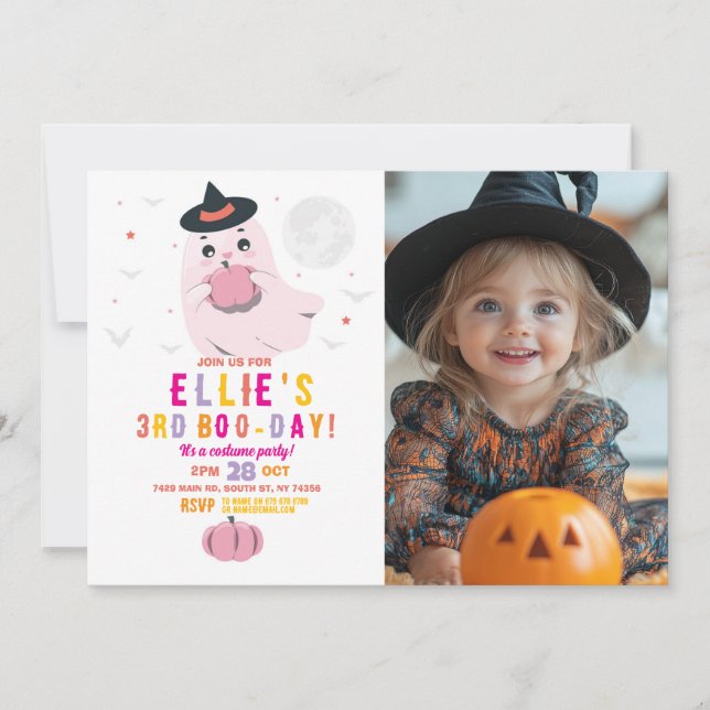 Invitación Fotos rosas de las calabazas de cumpleaños fantasm (Anverso)