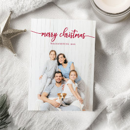 Invitación Fotos únicas de Ferry Christmas Red Script