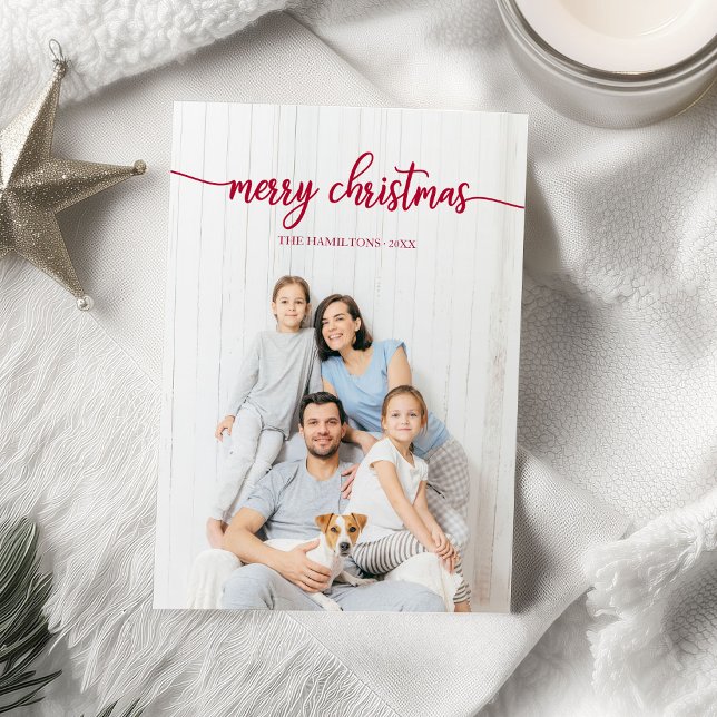 Invitación Fotos únicas de Ferry Christmas Red Script (Subido por el creador)