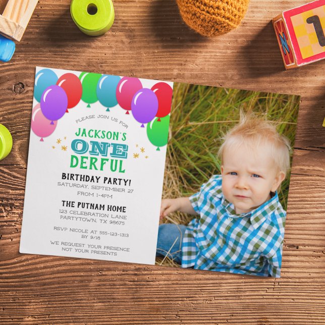 Invitación Fotos verdes del primer globo de cumpleaños de ONE (Subido por el creador)