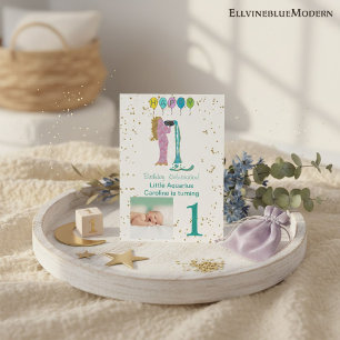 Invitación Fotos y cumpleaños de Aquarius con oro y globos