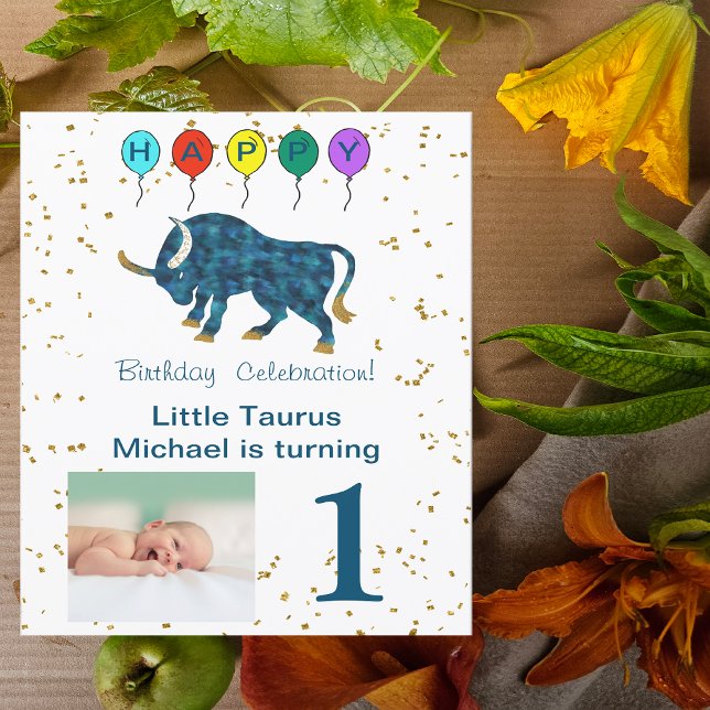 Invitación Fotos y cumpleaños de Taurus con oro y globos (Subido por el creador)