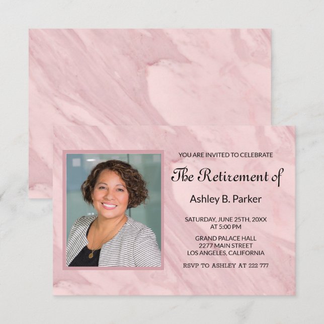 Invitación Fotos y Rosa Gold Marled (Anverso / Reverso)