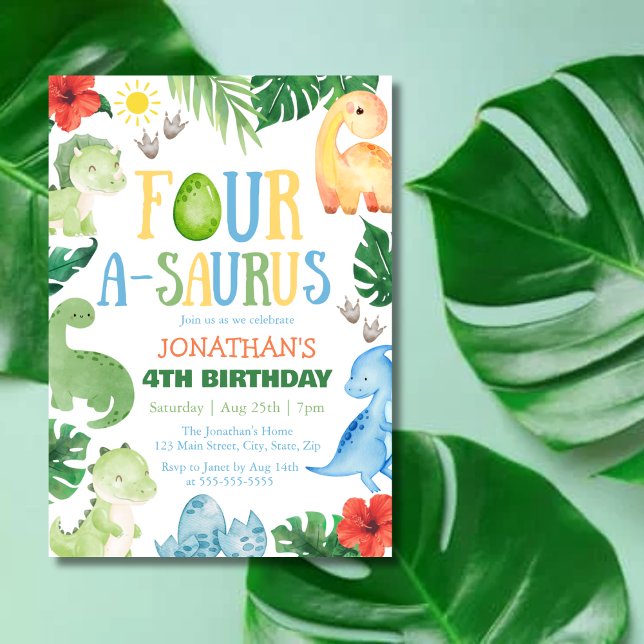 Invitación Four A-Saurus Dino 4th Birthday (Subido por el creador)