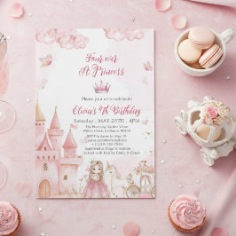 Invitación Four Ever A Princess Castle unicorn 4th Birthday 