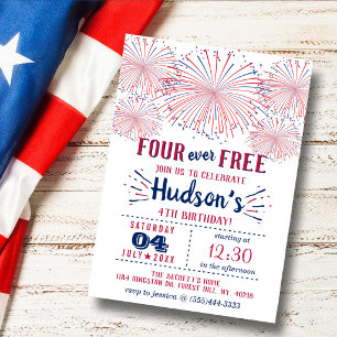 Invitación Four Ever Free! 4 de julio Cumpleaños número 4 Fie