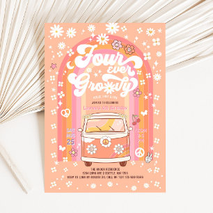 Invitación FOUR Ever GroovyVan Bus cumpleaños 4