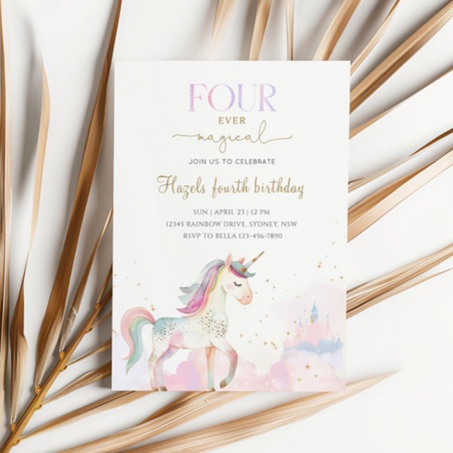 Invitación Four Ever Magical Pastel Unicorn 4th Birthday (Subido por el creador)