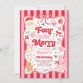 Invitación Four Ever Merry Christmas Bow 4th Birthday