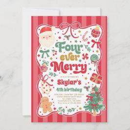 Invitación Four Ever Merry Christmas Bow 4th Birthday