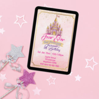 Invitación Four Ever Our Princess Purple Gold Castle Birthday
