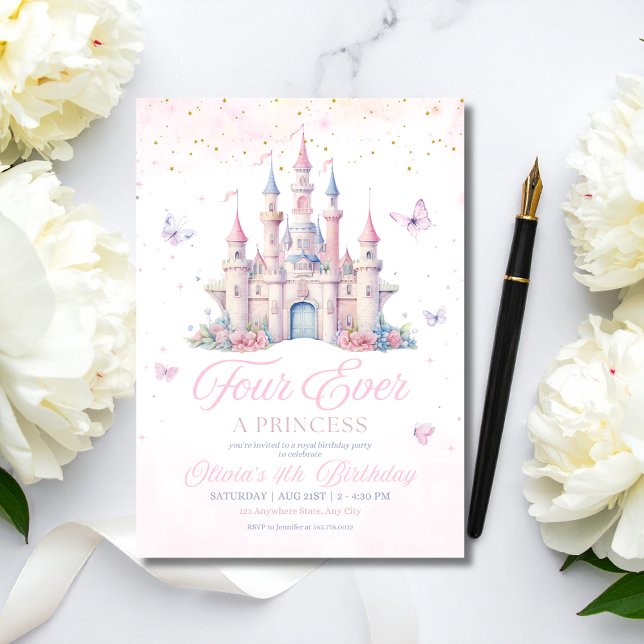 Invitación Four Ever Princess Birthday Fairytale Castle Girls (Subido por el creador)