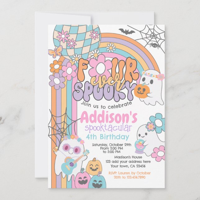Invitación Four Ever Spooky Hippie Halloween 2nd Birthday (Anverso)
