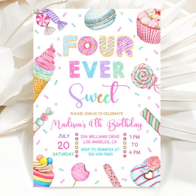 Invitación Four Ever Sweet Birthday Invitation, Candy Sweet  (Subido por el creador)