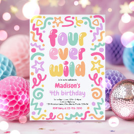Invitación Four Ever Wild Confetti Balloon 4th Birthday