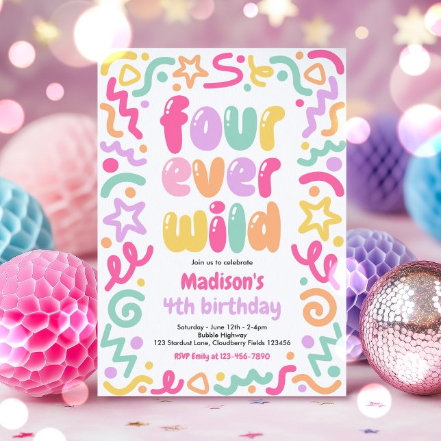 Invitación Four Ever Wild Confetti Balloon 4th Birthday  (Subido por el creador)
