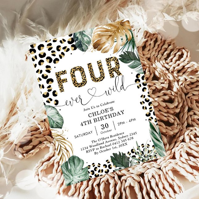 Invitación Four Ever Wild Leopard Boy 4th Birthday (Subido por el creador)