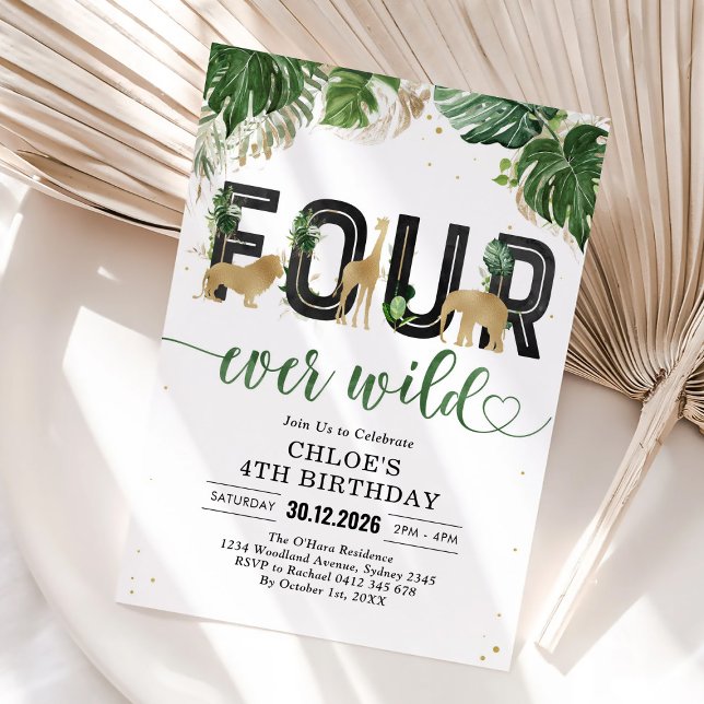 Invitación Four Ever Wild Party Animals 4th Birthday (Subido por el creador)