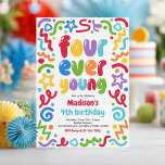 Invitación Four Ever Young Confetti Balloon 4th Birthday<br><div class="desc">Four Ever Young Confetti Balloon 4th Birthday Invitation</div>