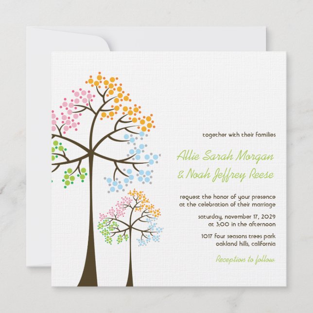 Invitación Four Seasons Trees Forest Woodland Wedding Invite (Anverso)