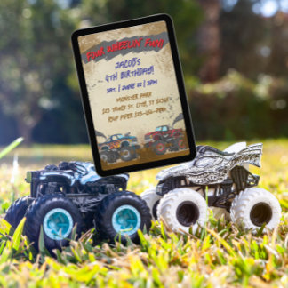 Invitación Four Wheelin' Fun Monster Truck Birthday 