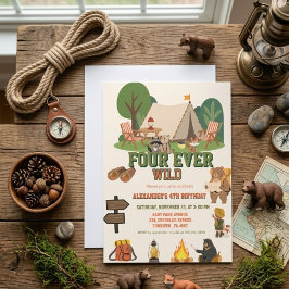 Invitación Fourever safari salvaje Bosque 4to cumpleaños