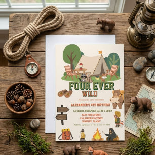 Invitación Fourever safari salvaje Bosque 4to cumpleaños