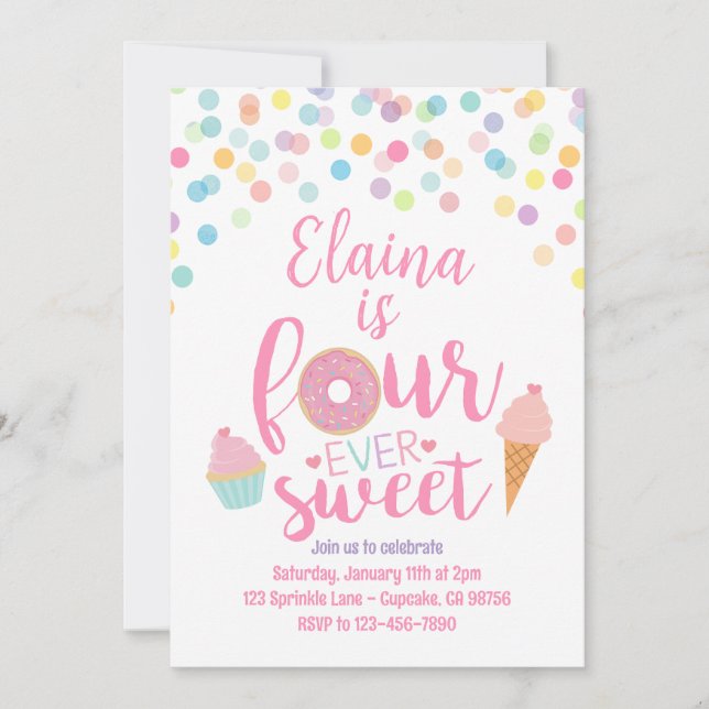 Invitación Fourever Sweet Birthday Party Invitation (Anverso)