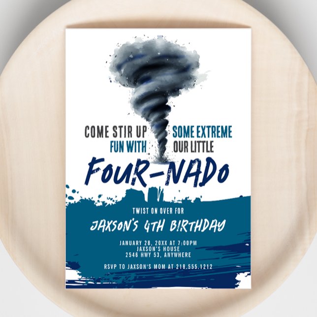 Invitación Fournado Twister Tornado Blue Grunge Cumpleaños (Fournado Twister Tornado Blue Grunge Birthday Invitation)