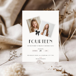 Invitación Fourteen black ribbon 14th birthday teens