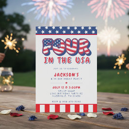 Invitación Fourth Birthday Party Patriotic USA Flag July 4th