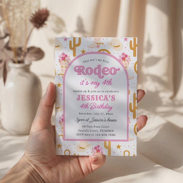 Invitación Fourth Rodeo Pink Cowgirl 4th Birthday (Subido por el creador)