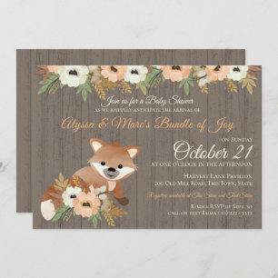 Invitación Fox Autumn Floral Woodland Baby Shower