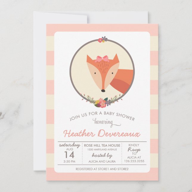 Invitación Fox Baby Girl Baby Shower (Anverso)