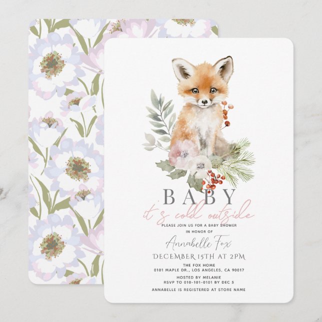 Invitación Fox Baby It's Cold Outside Baby Shower (Anverso / Reverso)