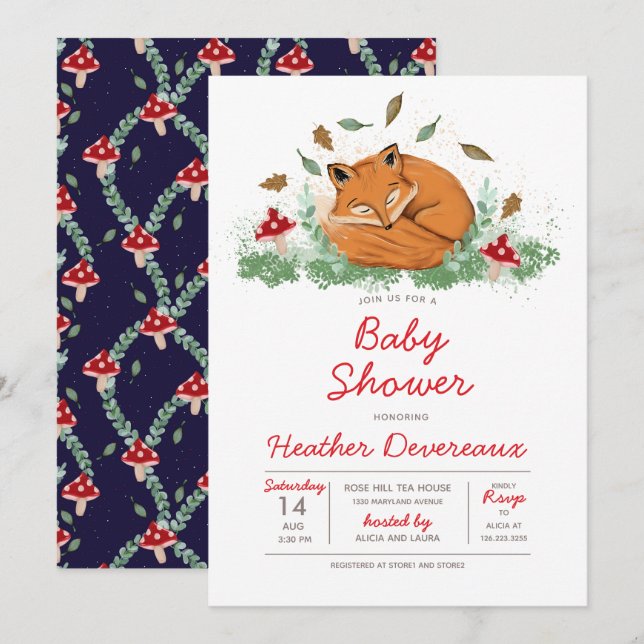 Invitación Fox Baby Shower (Anverso / Reverso)