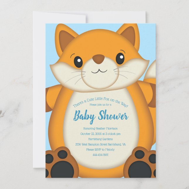 Invitación Fox Baby Shower Blue (Anverso)