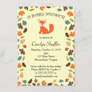 Invitación Fox Baby Shower del arbolado de las hojas de otoño