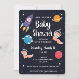 Invitación Fox Baby Shower Space Navy Galaxy Baby Shower