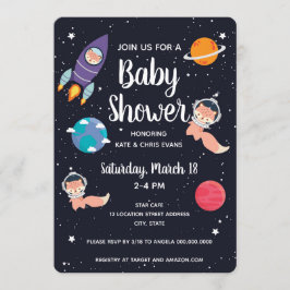 Invitación Fox Baby Shower Space Navy Galaxy Baby Shower