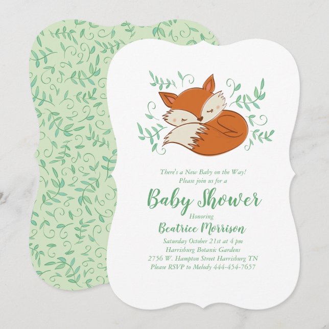Invitación Fox Baby Shower Woodland Animals (Anverso / Reverso)