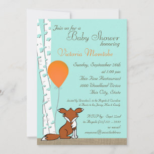 Invitación Fox Balloon y Birch Woodland Baby Shower