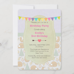 Invitación Fox, Birds and Trees Whimsical Birthday Invitan