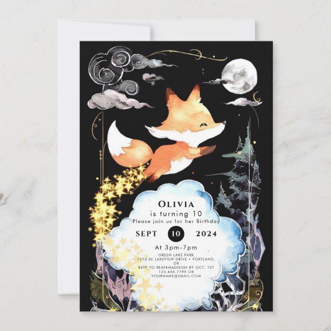 Invitación Fox Birthday Woods Whimsy (Anverso)