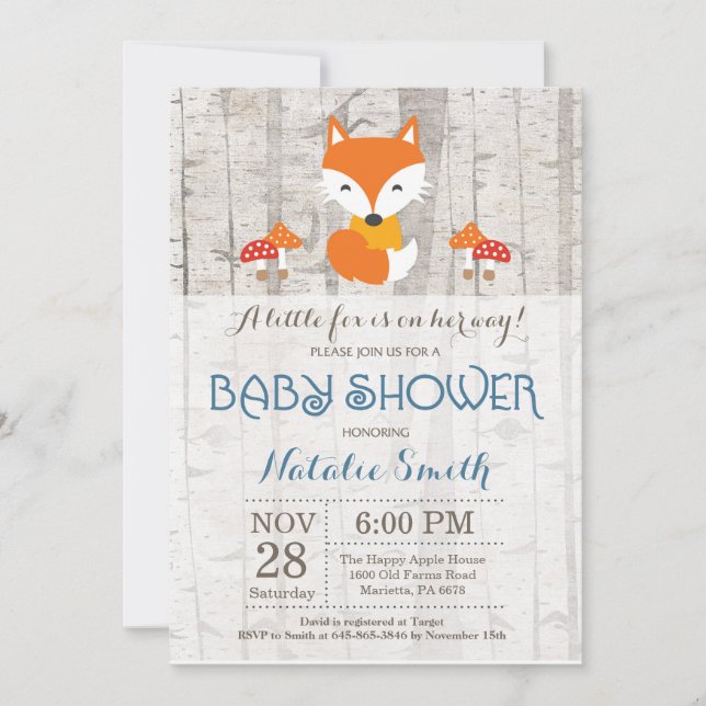 Invitación Fox Boy Baby Shower invita a Woodland rústico (Anverso)