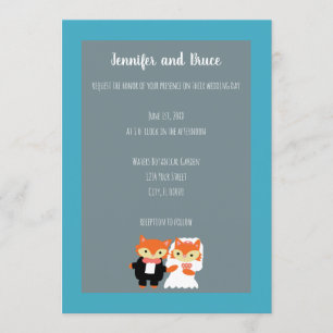 Invitación Fox Bride Groom Cute Verde azulado Gray Boda perso