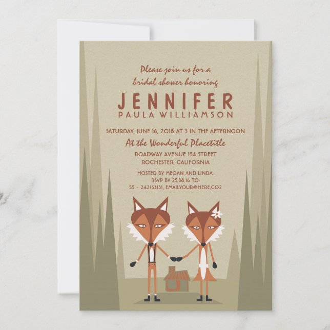 Invitación Fox Couple Woodland Bridal Shower (Anverso)
