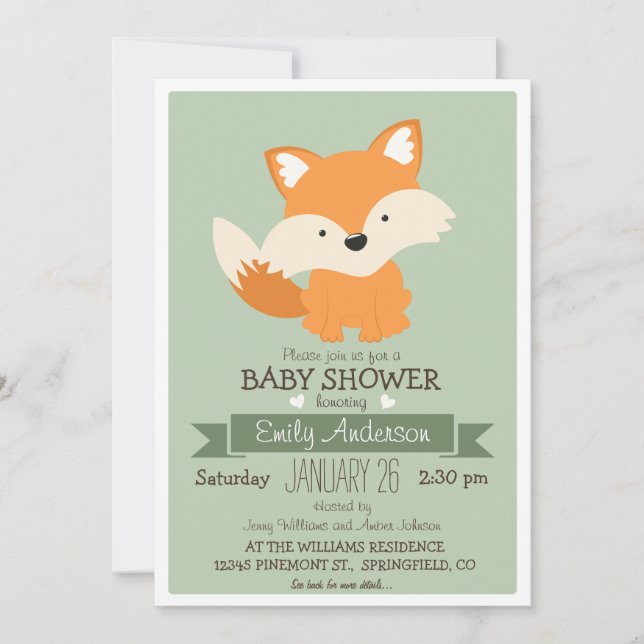 Invitación Fox de Bebé, Baby Shower de Woodland o Sprinkle (Anverso)