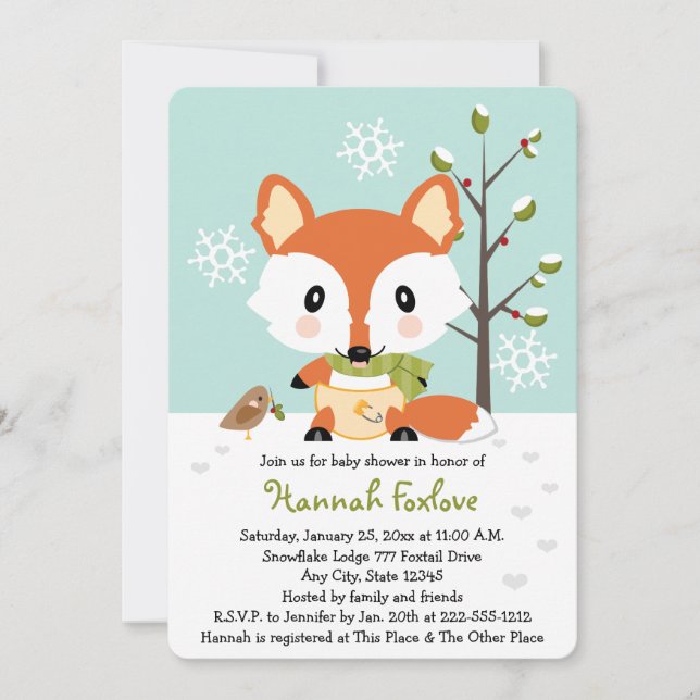 Invitación Fox de invierno en Baby Shower (Anverso)